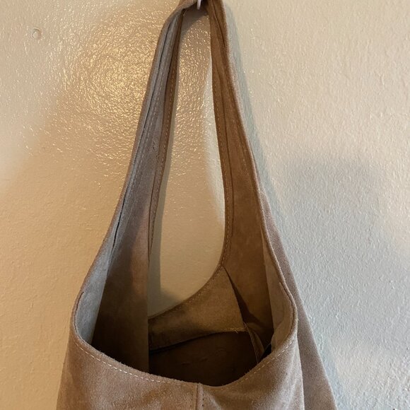 Italian Suede Leather Hobo Bag – Taupe – Soft, Minimalist, Chic - Picture 11 of 16